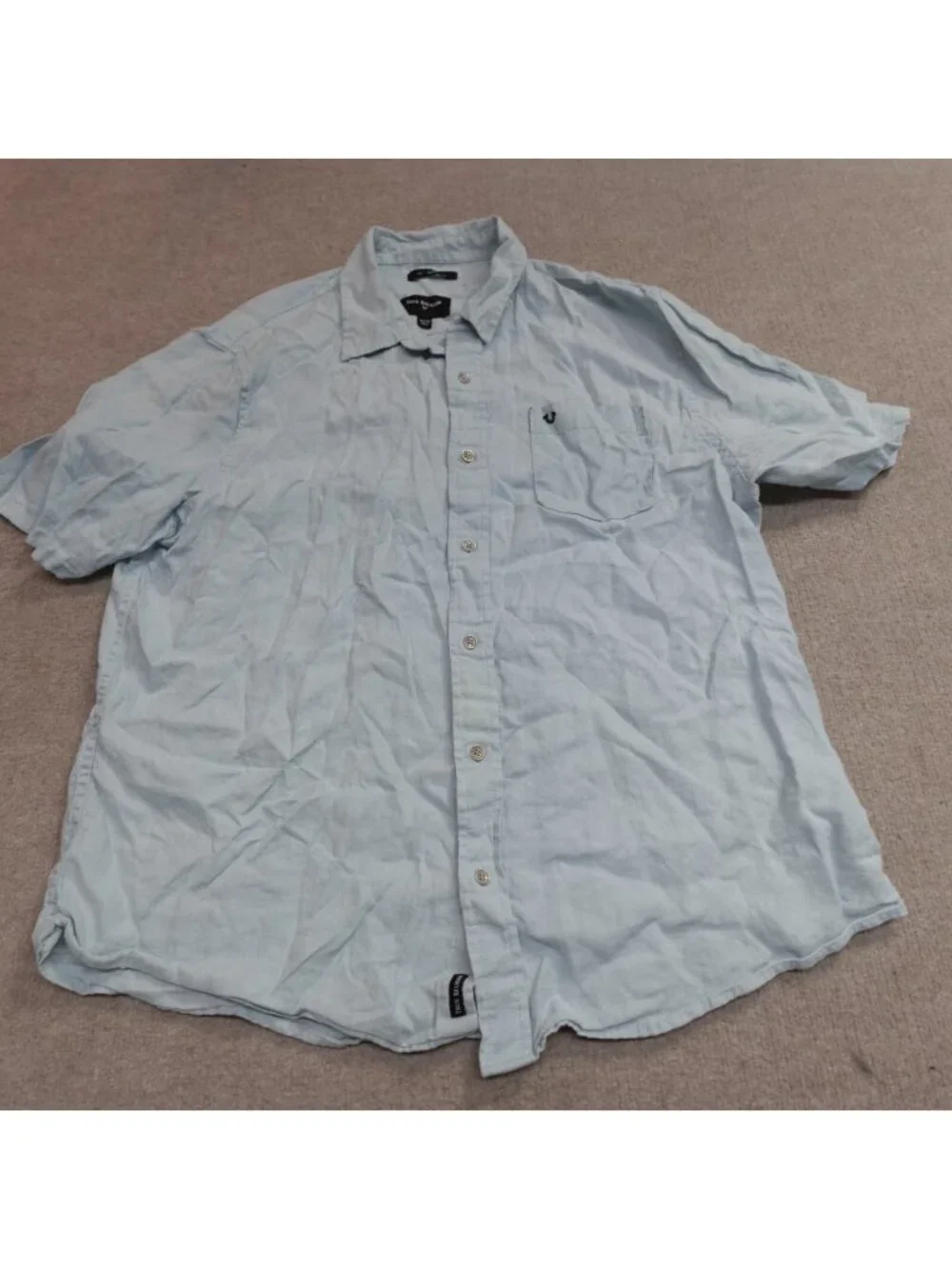 True Religion Shirt XL Blue Slim Fit 100% Linen